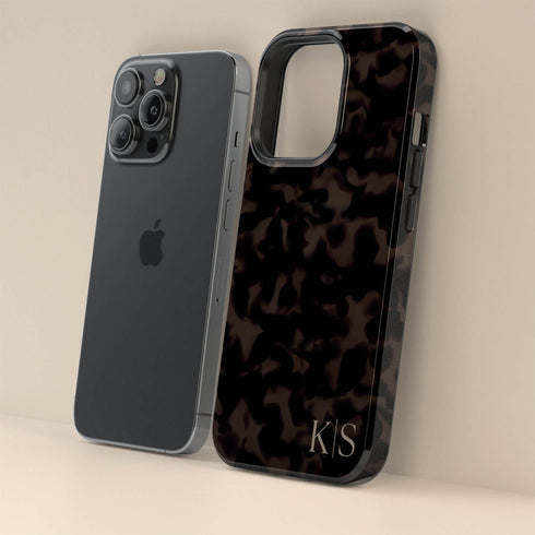 Custom Initials Dark Tortoiseshell iPhone Case - Edge
